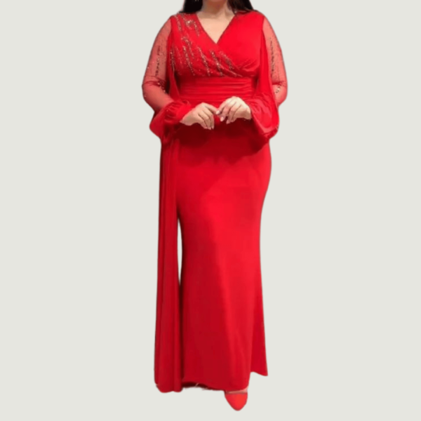Ruby Rhapsody Long Sleeve Evening Gown