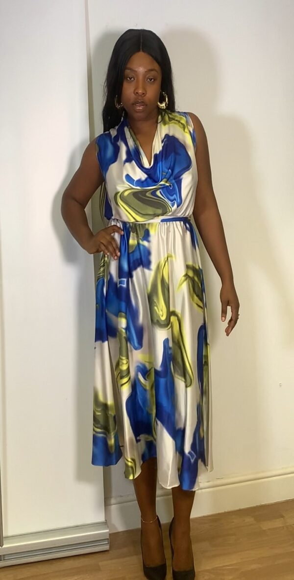 Elegant Swirl Satin Midi Dress