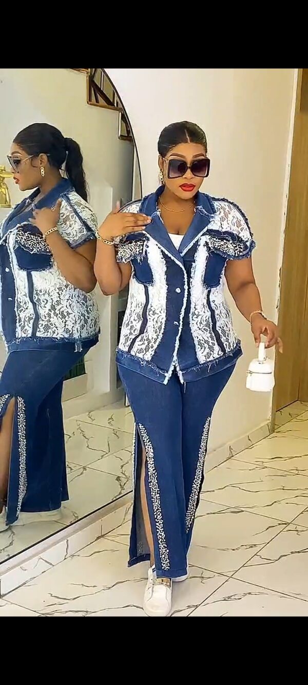 Chic Denim & Lace Two-Piece Set