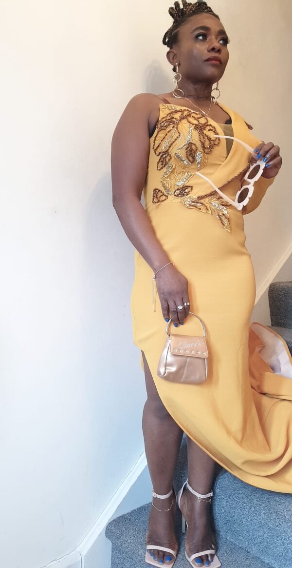 Golden Glamour Asymmetrical Gown